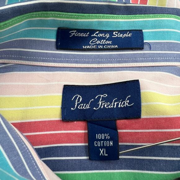 Paul Fredrick Rainbow Stripe Cotton Button Up Shirt Long Sleeves - Picture 3 of 8